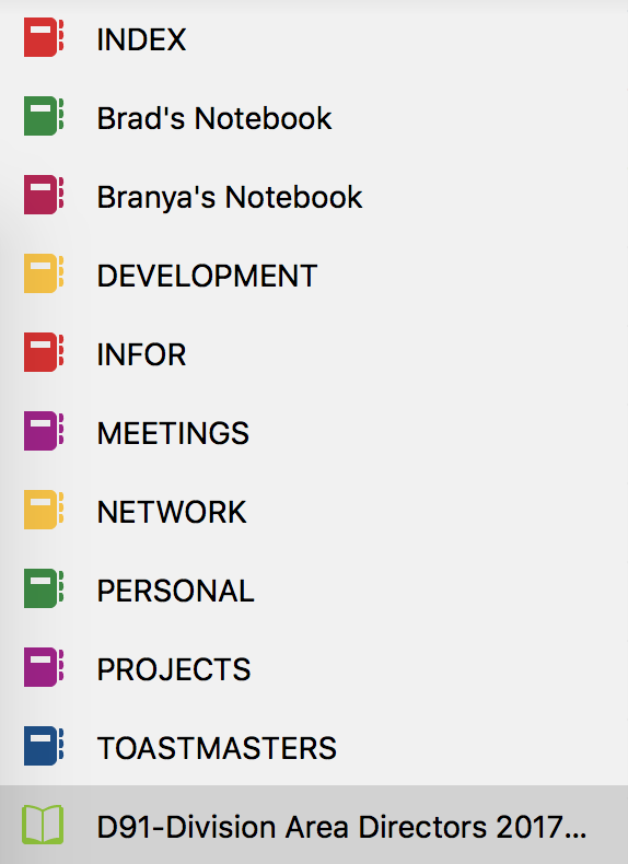 A list of the OneNote Notebooks that I have setup.