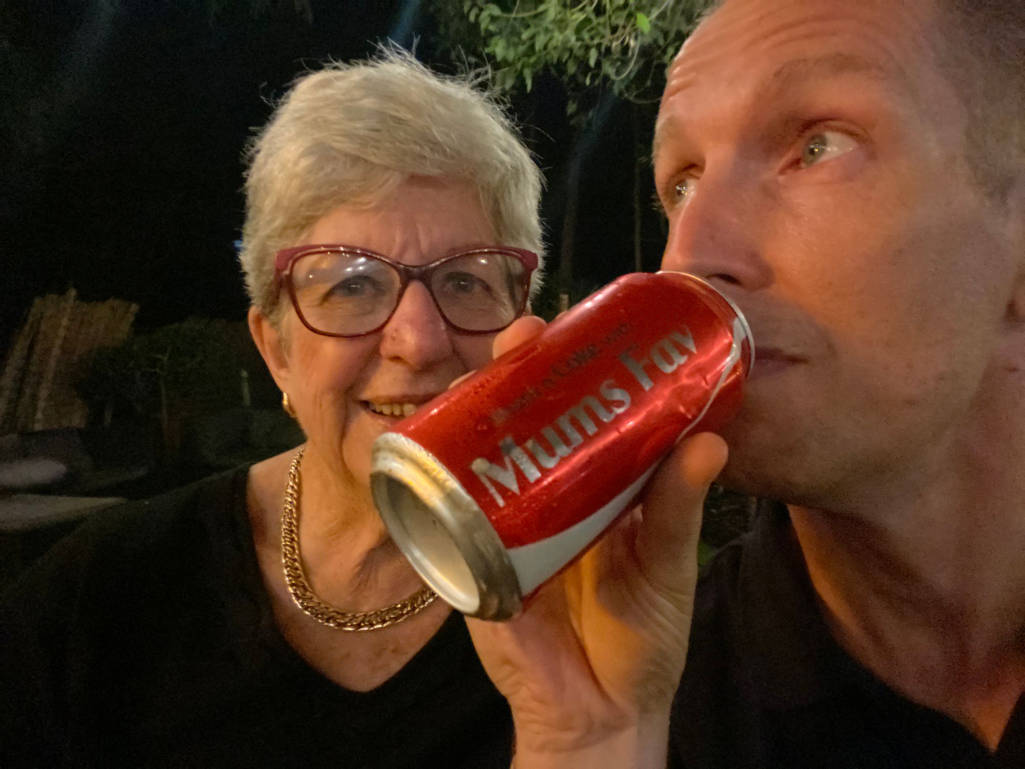 Dinner with Mum on a recent trip to Australia. I borrowed my brother's coke can at the time.